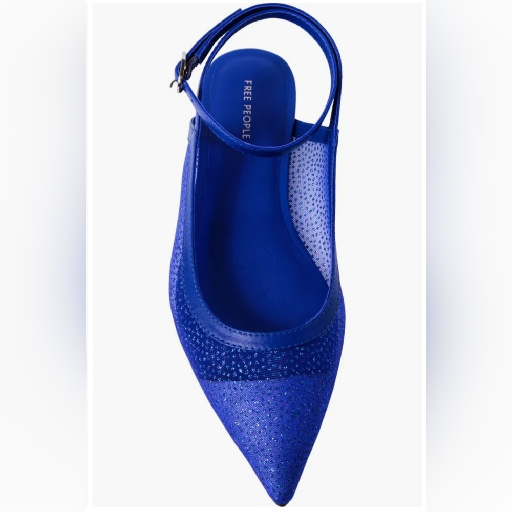 Free People Slingback Flats 6 Royal Blue Glitter Mesh Jules Pointed Toe New $100